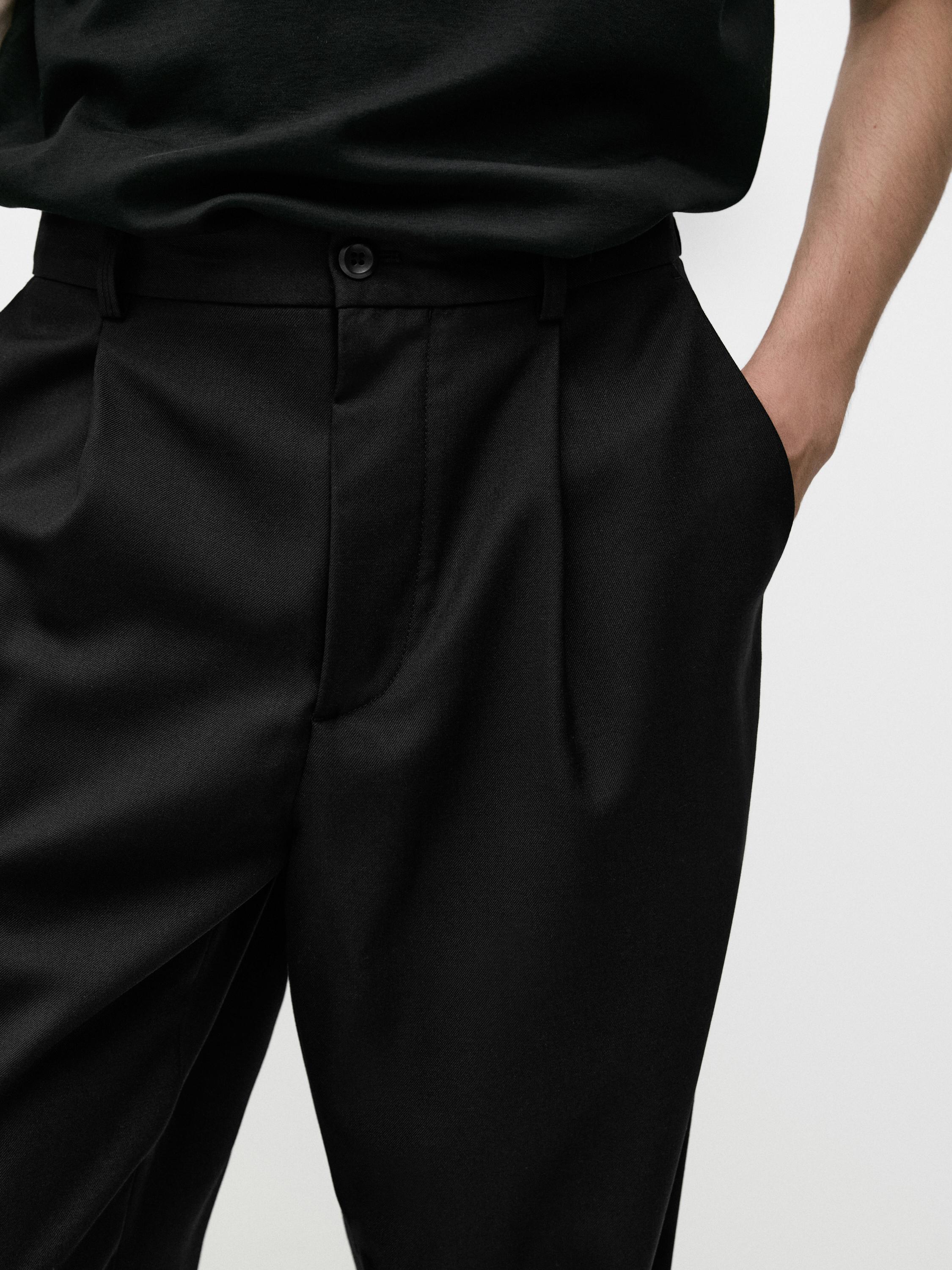 Relaxed fit darted cool wool blend trousers